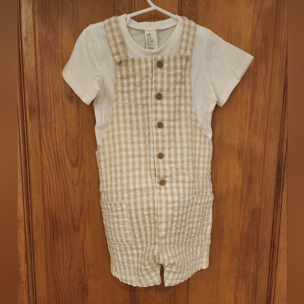 H&M 2-Piece Cotton Set Beige/White 2T (1 1/2-2Y)